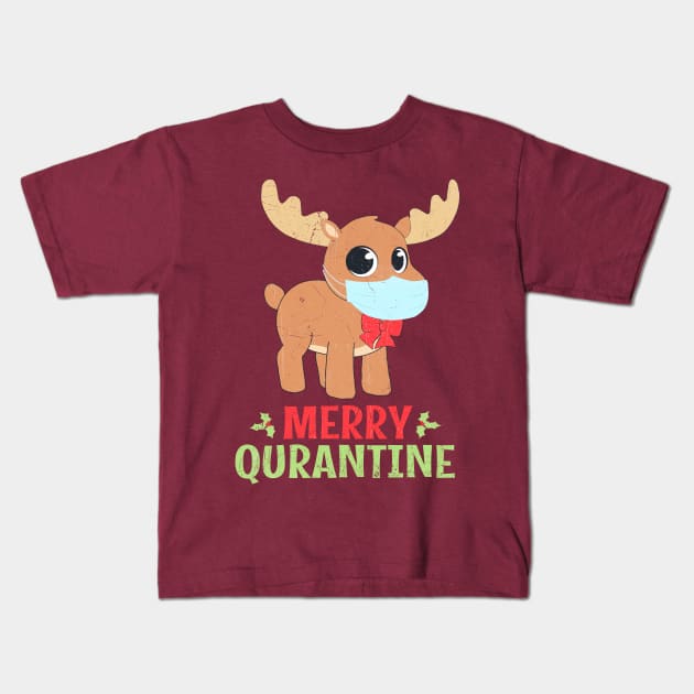 Merry Quarantine Christmas 2020 Vintage Deer Mask Kids T-Shirt by JohnnyxPrint